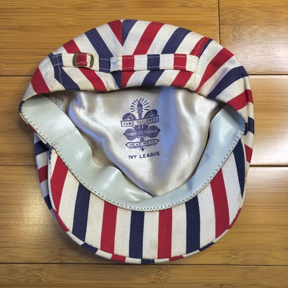 Vintage Newsboy Red White Blue Cap USA America France Retro Newsy sz 7 Hat - Picture 6 of 7